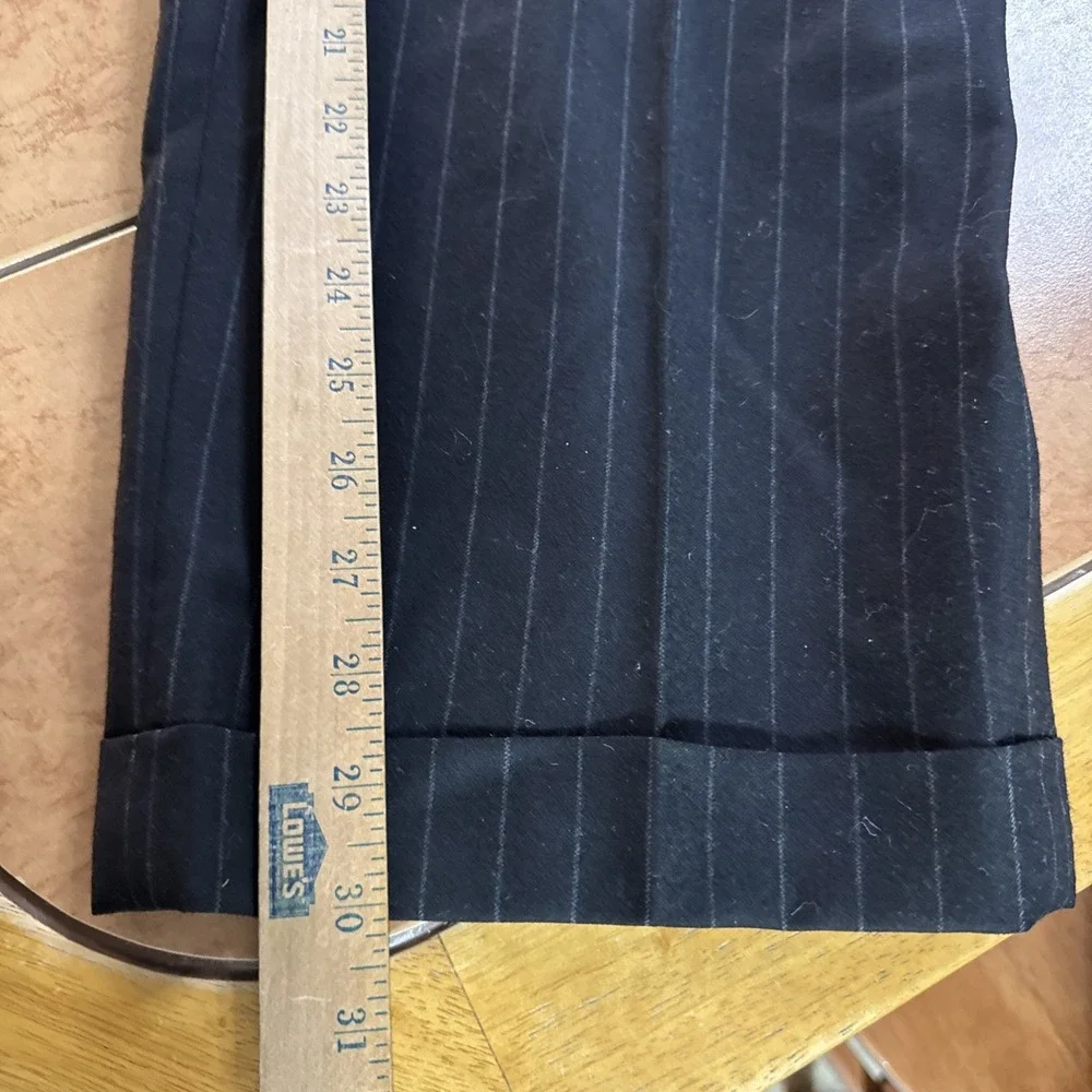 Jos A Bank Signature Gold 2 Piece Black Pin Stripe Flannel Wool Suit 44L 38 x 30